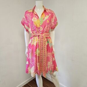 Bella Tu Collared Shirtdress Dress Size S Tropical Fruit Preppy Resort Pink NWT